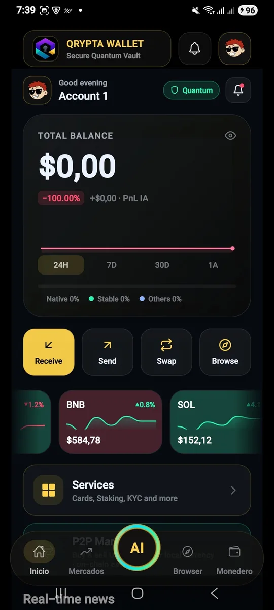 QRYPTA Wallet home